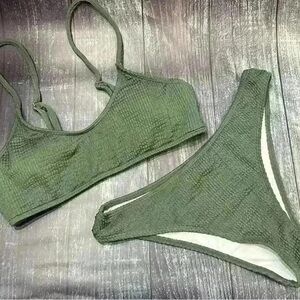Olive Green Textured Bikini Set
